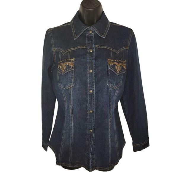 Dg2 Diane Gilman Studded Embellished denim jeans jacket size Small - Picture 1 of 9